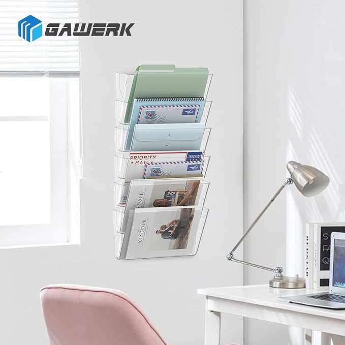 Clear Acrylic Single Pocket, Plastic Hanging Wall Mount File Holder for Office Home (Clear, 8 Pack)