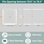 Fairy Baby 70.9"-76.3" Extra Wide Baby Gate, Pressure Mounted Auto Close Child Safety Gate for Kids Or Pets Walk Thru No Drill Long Dog Gates Indoor for House Doorway, White