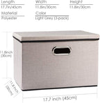 PRANDOM Large Foldable Storage Bins with Lids [3-Pack] linenFabric Decorative Storage Boxes Organizer Containers Baskets Cube with Handles Divider for Bedroom Closet Office Light Grey(17.7x11.8x11.8)