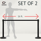 Crowd Control Warehouse CCW Series RBB-150 - Set of 2 Stanchion Retractable Belt Barriers - 16 Foot, Orange Belt with Black Steel Post - Easy Assembly