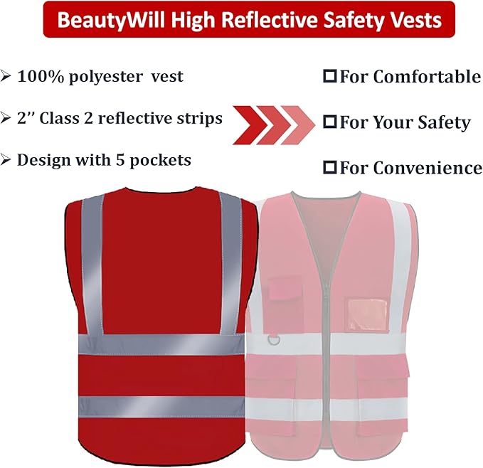 BeautyWill Custom Logo Safety Vest Class2 High Visibility Reflective Vest Breathable Construction Vest