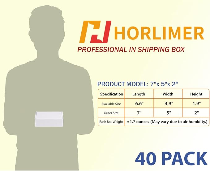 HORLIMER 40 Pack 7x5x2 Shipping Boxes, White Corrugated Cardboard Box for Mailing, Packaging, Small Business