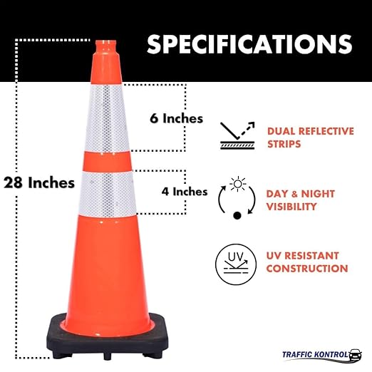 3 Pack 28" Inch Orange Traffic Safety Cones with Dual Reflective Collars - High Visibility Industrial Pylons Traffic Cones for Road, Parking Lots, Driving, Construction