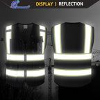 9 Pockes Black Reflecive Safety Vest for Men with Double Stitching Knots around All Pockets and Zipper High Visibility Mesh Construction Work Vest,Meets ANSI/ISEA Standards(EK176-Black-2XL)