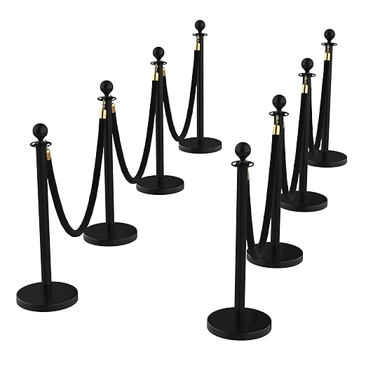 8Pcs Stanchions and Velvet Ropes, Black Stanchions with Retractable Belts, Crowd Control Barriers with Hollow Base, Red Carpet Ropes and Posts for Event & Party Supplies