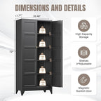 Yizosh Metal Pantry Cabinet,- 72" Black Kitchen Pantry Storage Cabinet with Doos and Adjustable Shelves for Kitchen, Living Room,Dining Room,Home