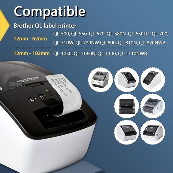 BETCKEY - Compatible Barcode Labels Replacement for Brother DK-1209 (2.4" x 1.1"), Use with Brother QL Label Printers [6 Rolls + 1 Reusable Cartridge]