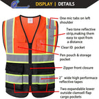 Safety Vest for Men Women Reflective with 5 Pockets and Zipper Front Mesh High Visibility Construction Vest Hi Vis Work Vest,Meets ANSI/ISEA Standards(EK175-Orangeblack-L)