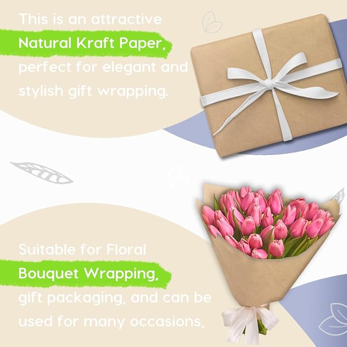 PerkHomy 30" x 2,400" (200') Brown Kraft Paper Roll for Craft Bulletin Board Paper Art Table Covering Crafting Gift Wrapping Bouquet Packing Parcel 70GSM 50LB (Brown, 30" x 200')