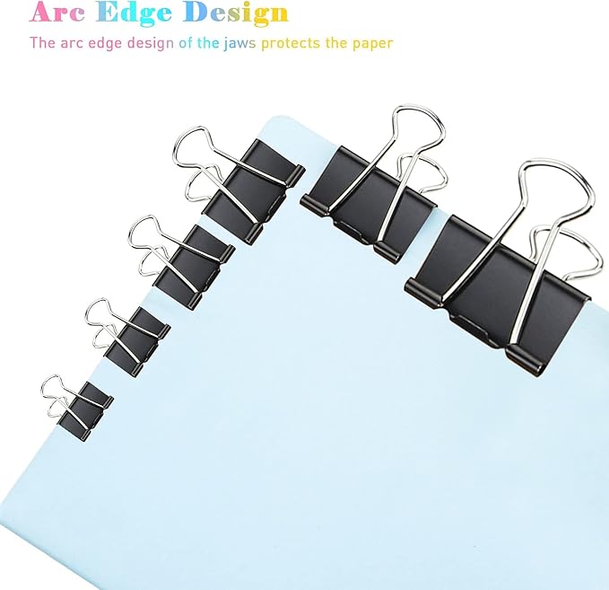 Small Binder Paper Clips 3/4 Inch Standard 19mm, 144 Pack, Black, 0.75 Inch Fold Clamp, Capacity 0.31 Inch, Office Clips, Micro Binder Clips