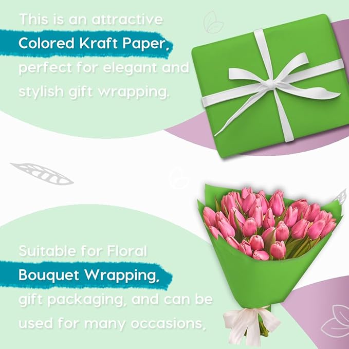 PerkHomy 36" x 1,440" (120') Medium Green Kraft Paper Roll for Craft Bulletin Board Paper Art Table Covering Crafting Gift Wrapping Bouquet Packing Parcel 80GSM 55LB (Medium Green, 36" x 120')