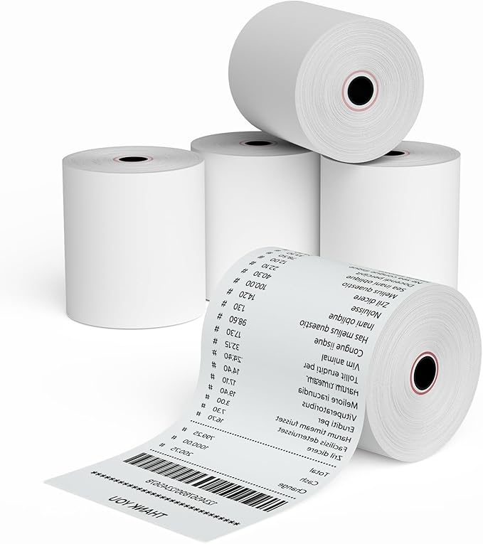 Jayard 3-1/8''x230' Thermal Paper Rolls For Credit Card - Cash Register Rolls - Premium Register Tape Pos Thermal Printer Paper (5 Rolls), Jayard-TP