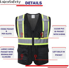 Safety Vest for Men Women,Mesh High Visibility Reflective Vest with Multiple Pockets and Zipper Front,Meets ANSI/ISEA Standards(EK1-178-Black-L)