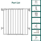 Babelio Baby Gate for Stairs, Kitchen & Doorways, 26-43" W 28" H No Bottom Bar| Easy Installation| One-Handed Operation| Auto-Close| Hardware Mount (Drill Needed) Safety Dog/Pet Gate Indoor (Grey)