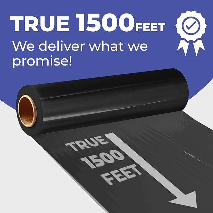 Rosmonde Black Plastic Wrap, 128 Rolls Bulk Pack, 80 Gauge Thick Shrink Wrap, True 18" x 1500 ft Industrial Strength, 9.4 lbs/Roll, Bulk Pallet Stretch Wrap for Warehouse, Moving and Secured Packaging