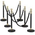 6PCS Black Gold Stanchions, Stanchions and Velvet Ropes 4PCS, Crowd Control Barriers, Black Poles for Red Carpet Suitable for Theaters, Party, Exhibition Center, Ticket Office