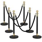 6PCS Black Gold Stanchions, Stanchions and Velvet Ropes 4PCS, Crowd Control Barriers, Black Poles for Red Carpet Suitable for Theaters, Party, Exhibition Center, Ticket Office