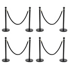 8 Pack Black Stainless Steel Stanchion Post with 4pcs 5FT Velvet Ropes, Red Carpet Ropes and Poles, Metal Crowd Control Barriers with Ball Top and Base for Events Hotels Museums