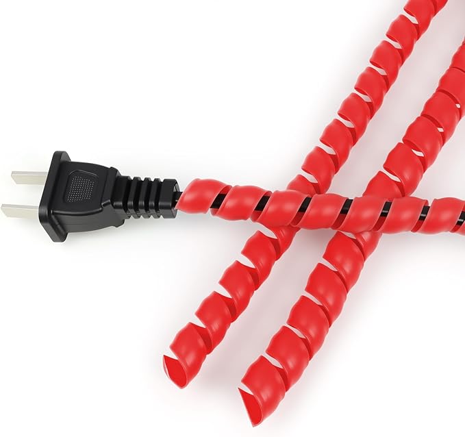 Spiral Cable Wrap, 16.4ft, 33ft Wire Protection Sleeve Cover Cable Organizer Pipe Flexible Spiral Wrap Winding Tube Prevent Cat from Chewing Cables (Red, 8mm (5/16")-16.4ft)