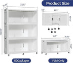 150GAL Extra Large Storage Bins with Lid, 600QT Collapsible Organizer with Wheels, Stackable Closet Cabinet with Doors, Folding Storage Containers for Home, Office, Kitchen, 3Pack White