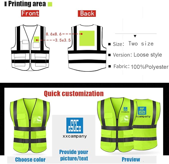 YOWESHOP High Visibility Safety Vest Custom Your Logo Protective Workwear 5 Pockets With Reflective Strips Outdoor Work Vest (Navy Blue (2XL))