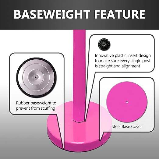 VIP Crowd Control Retractable Belt Stanchion Queue Safety Barrier Set, 36" Ht, 78" Belt (2 M.Pink Posts Blue Belt)