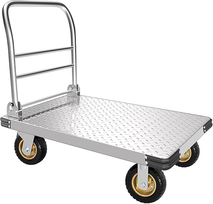 Platform Truck Heavy Duty Push Cart Dolly with 6'' Wheels 2000 LBS Capacity Steel Large Flatbed Cart Foldable Platform Dolly for Groceries, Garage, Warehouse, Equipment (36" X 24")