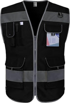 TCCFCCT Reflective Safety Vest, 9 Pockets High Visibility Vest for Men Women, Hi Vis Reflective Work Vest for Safety, Meets ANSI/ISEA Standards, (Black, XX-Large)