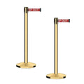 CCW Series RBB-100 - Set of 2 Stanchion Retractable Belt Barriers (7.5 Foot Belt, Red with"Danger - Keep Out" White Letters Belt with Polished Brass Post)