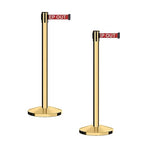 CCW Series RBB-100 - Set of 2 Stanchion Retractable Belt Barriers (11 Foot Belt, Red with"Danger - Keep Out" White Letters Belt with Polished Brass Post)