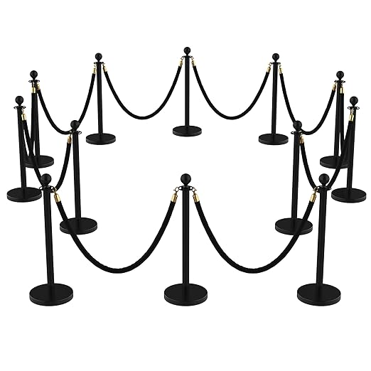 12Pcs Stainless Steel Stanchion Posts with 5ft Red Velvet Ropes - Crowd Control Barriers & Queue Line Kit with 26ft Red Carpet for Wedding, Party, Theater Supplies