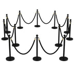 12Pcs Stanchions and Velvet Ropes, Black Stanchions with Retractable Belts, Crowd Control Barriers with Hollow Base, Red Carpet Ropes and Posts for Event & Party Supplies