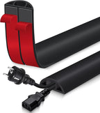 Floor Cord Cover for Wires on Floor Self Adhesive Cord Hider Floor Cable Management Wire Covers for Cords Protector Prevent Cable Trips Cord Cavity W 0.47" x H 0.27", Black, 10Ft