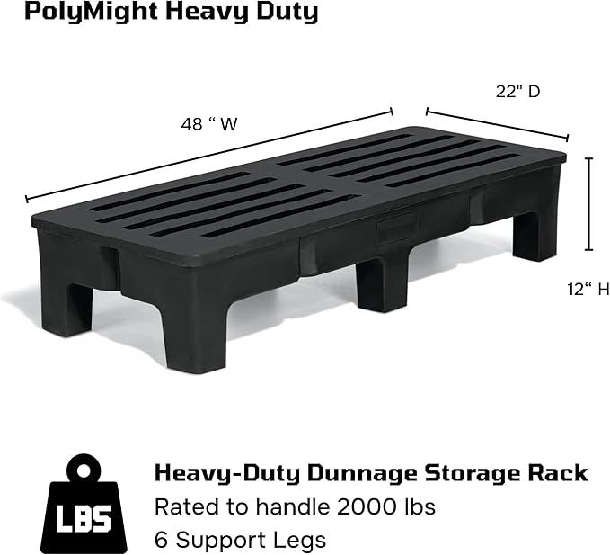 PolyMight Heavy-Duty Plastic Poly Dunnage Rack for Warehouses and Commercial Industrial Storage 48" x 22" x 12" with 2000 lb Capacity | For Wareshouse, Storage, and Merchandising