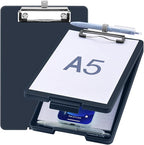Small Clipboard with Storage, A5 Clipboards with Pen Holder, Half Letter Clip Boards 6x9 Mini Plastic Clipboard with Low Profile Clip for Classroom, School, Office Supplies (Navy)