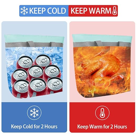 Insulated Reusable Tote Bag for Grocery Shopping for Women/Men, Pizza/Food Delivery Bag to Keep Food Cold/Hot for Commercial Food Transport, Cooler bags for Travel/Beach/Picnic, Green