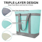 Insulated Reusable Tote Bag for Grocery Shopping for Women/Men, Pizza/Food Delivery Bag to Keep Food Cold/Hot for Commercial Food Transport, Cooler bags for Travel/Beach/Picnic, Green
