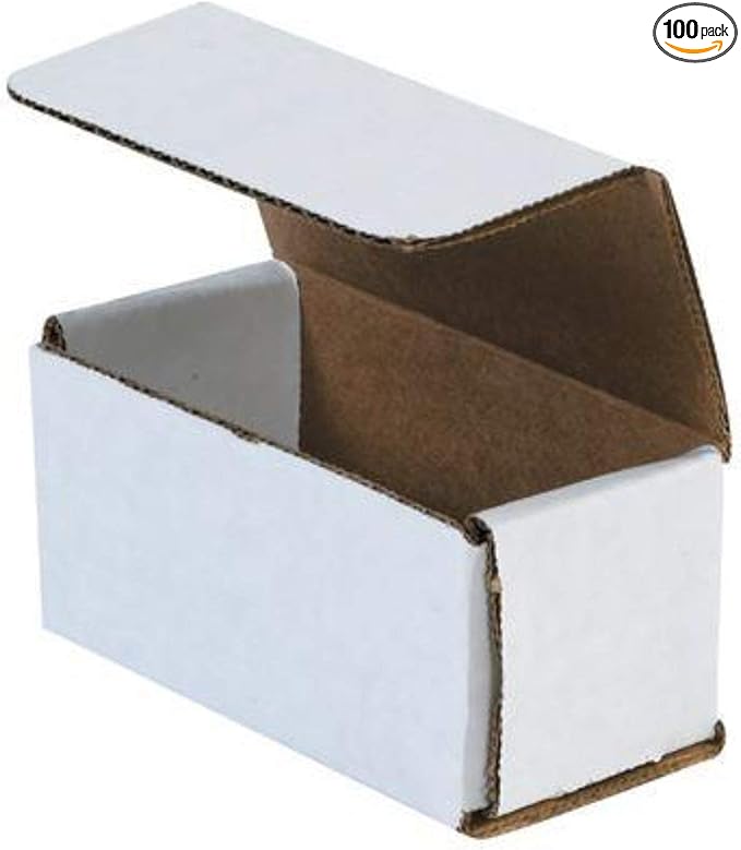 Secure Seal Shipping Boxes - 4x2x2" Mailers - White Foldable Corrugated Cardboard Packaging for Mailing, Moving, Storage, and Organizing - Strong Lightweight Foldable (Bulk 100 Pack)