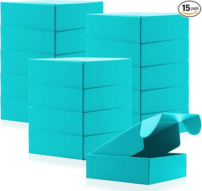 15 Pcs Teal Cardboard Boxes Shipping Boxes, Recyclable Colored Corrugated Cardboard Box Small Mailing Storage Gift Boxes for Shipping, Mailing, Gifts Packaging, 6x6x2" (Teal)