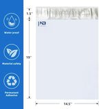 NB 14.5x19 Inch – 100 Pcs White Poly Mailers Strong Adhesive Self-Seal Shipping Envelopes, Tear & Water Resistant Packaging for E-Commerce and Small Business