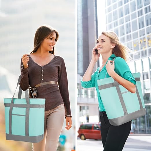 Insulated Reusable Tote Bag for Grocery Shopping for Women/Men, Pizza/Food Delivery Bag to Keep Food Cold/Hot for Commercial Food Transport, Cooler bags for Travel/Beach/Picnic, Green