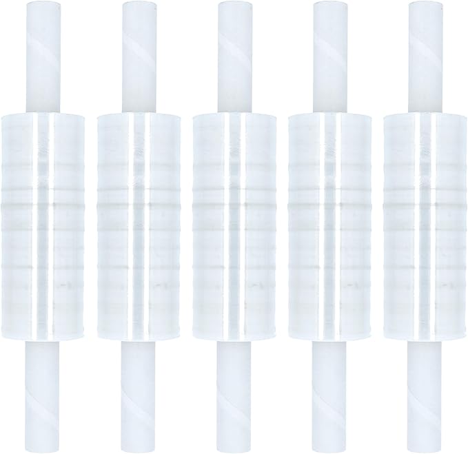 PSBM Stretch Wrap with Handles, 4 Pack, 10 Inch x 1000 Feet, 70 Gauge, Clear Plastic Cling with Extended Core Handles Built in