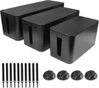 DUNCHATY 3 Pack Cable Organizer Box with Large, Medium, Small Cord Hider Box Safe ABS Material for Cover and Hide TV Wires, Computer, Router, USB Hub and Under Desk Power Strip&Cords