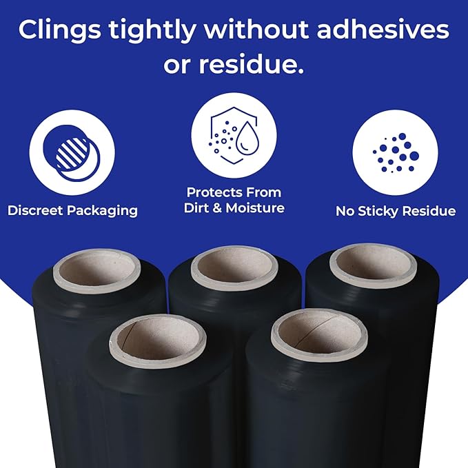 Rosmonde Bulk Plastic Wrap for Moving, 5 Pack, True 18" x 1500 ft Black Shrink Wrap, 80 Gauge / 20 Microns, Industrial Strength Pallet Stretch Wrap, 9.4 lbs/Roll, Black Heavy Duty Shrink Wrap Roll