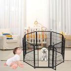 8 Panels Garden Fence with Gate, 48 in(H) X17.7 Ft(L) Wide Door Low Threshold, Heavy Duty Dog Fence Outdoor for Yard, Outdoor Dog Fence, Fencing for Garden Beds