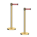 CCW Series RBB-100 - Set of 2 Stanchion Retractable Belt Barriers (7.5 Foot Belt, Red with"NO Entry" White Letters Belt with Polished Brass Post)
