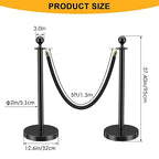 LOVMOR Stainless Steel Stanchion Post, 5 FT Black Carpet Ropes, Stanchion Post with Ball Top, Hollow Base and Velvet Ropes Safety Barriers Set for Party