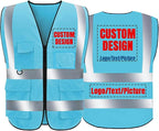 Safety Vest 1 pcs Customize Logo Class 2 High Visibility Reflective Vest with 5 Pockets Construction Security Work Vest ANSI/ISEA Standards