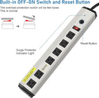 CCCEI Heavy Duty Power Strip Surge Protector 20 Amp, High Amp Industrial Shop Garage Metal Multiple Outlets, 6 FT 12 Gauge 5-15P Extension Cord 6 Outlet 6-20R T-Slot 20a for Appliance.