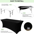 Obstal 10 Pack Stretch Spandex Table Covers for 6 Foot Tables - 6 FT Rectangular Fitted Tablecloth Protector for Outdoor Wedding Banquet Birthday Party (Black, 72L x 30W x 30H Inches)